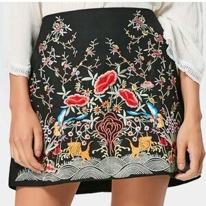 Zara Black Mini Skirt with Multicolor Embroidery